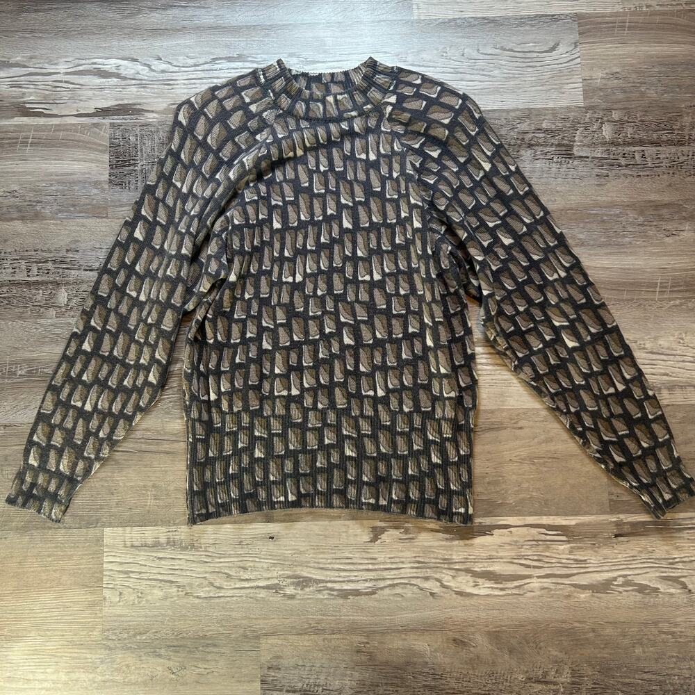 Vintage 80s Graphic Knit Sweater Abstract Geometric Grandpacore Retro Mens M